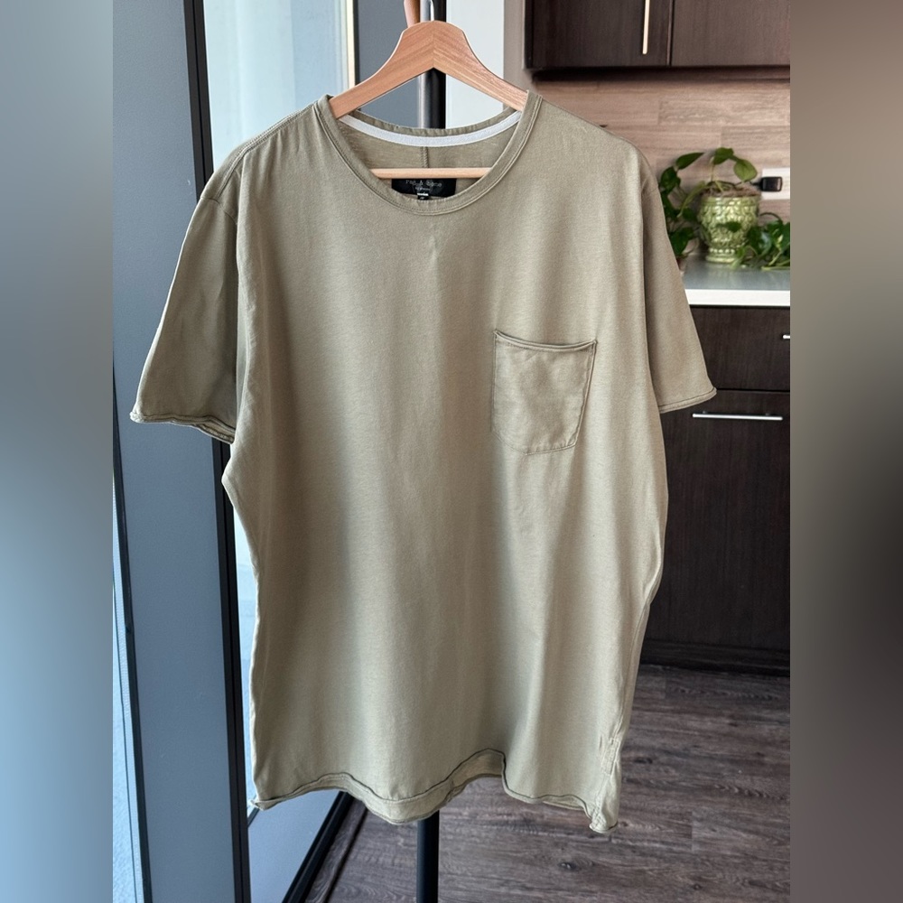 Rag & Bone Miles Principal Jersey Tee - Olive Green, Size XL.
